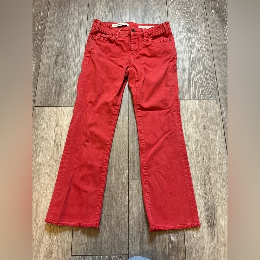 Anthropologie Pilcro and the Letter Press Straight Skinny Frayed Hem Red Jeans